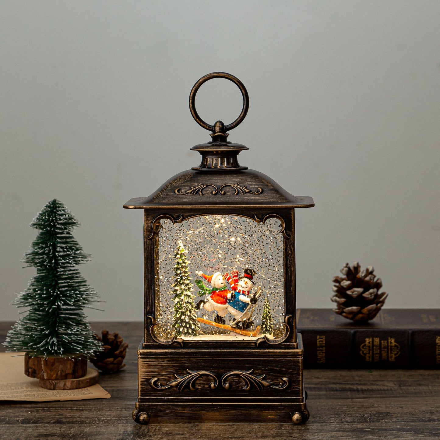 Wide Rectangular Lantern - Snowman