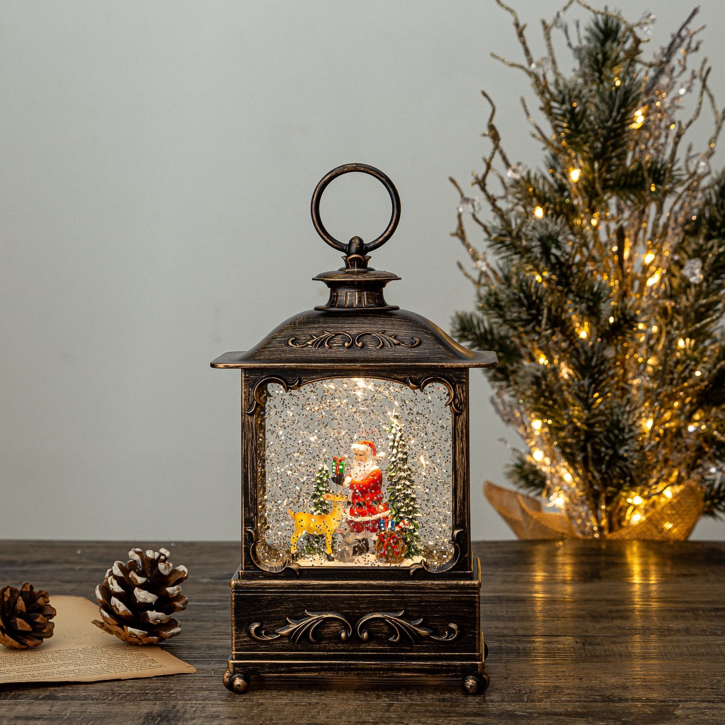 Wide Rectangular Lantern - Santa