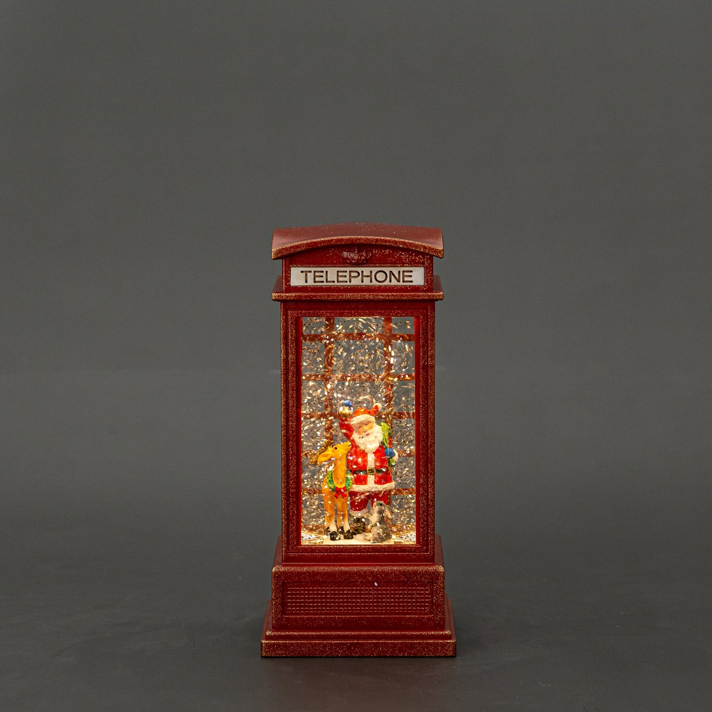 Red Telephone Booth Snow Globe - Santa