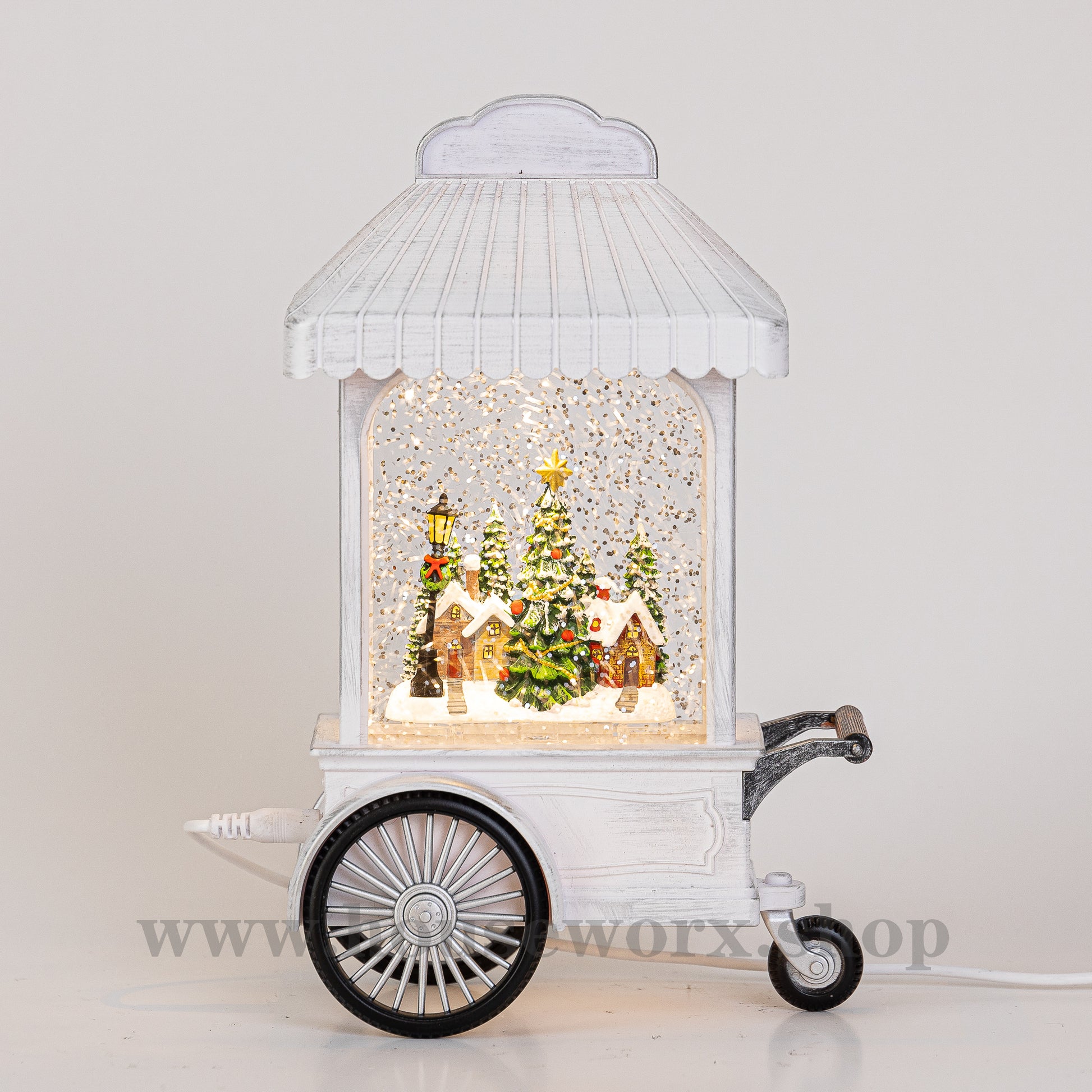Nordic cart christmas snow globe village front