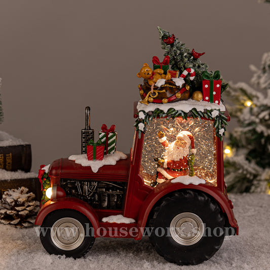 festive tractor christmas snow globe