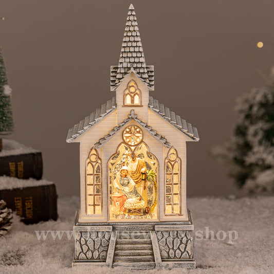 church christmas snow globe nativity