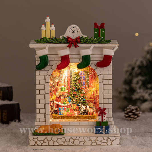 Fireplace christmas snow globe