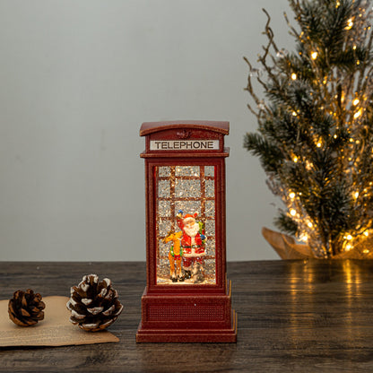 Red Telephone Booth Snow Globe - Santa