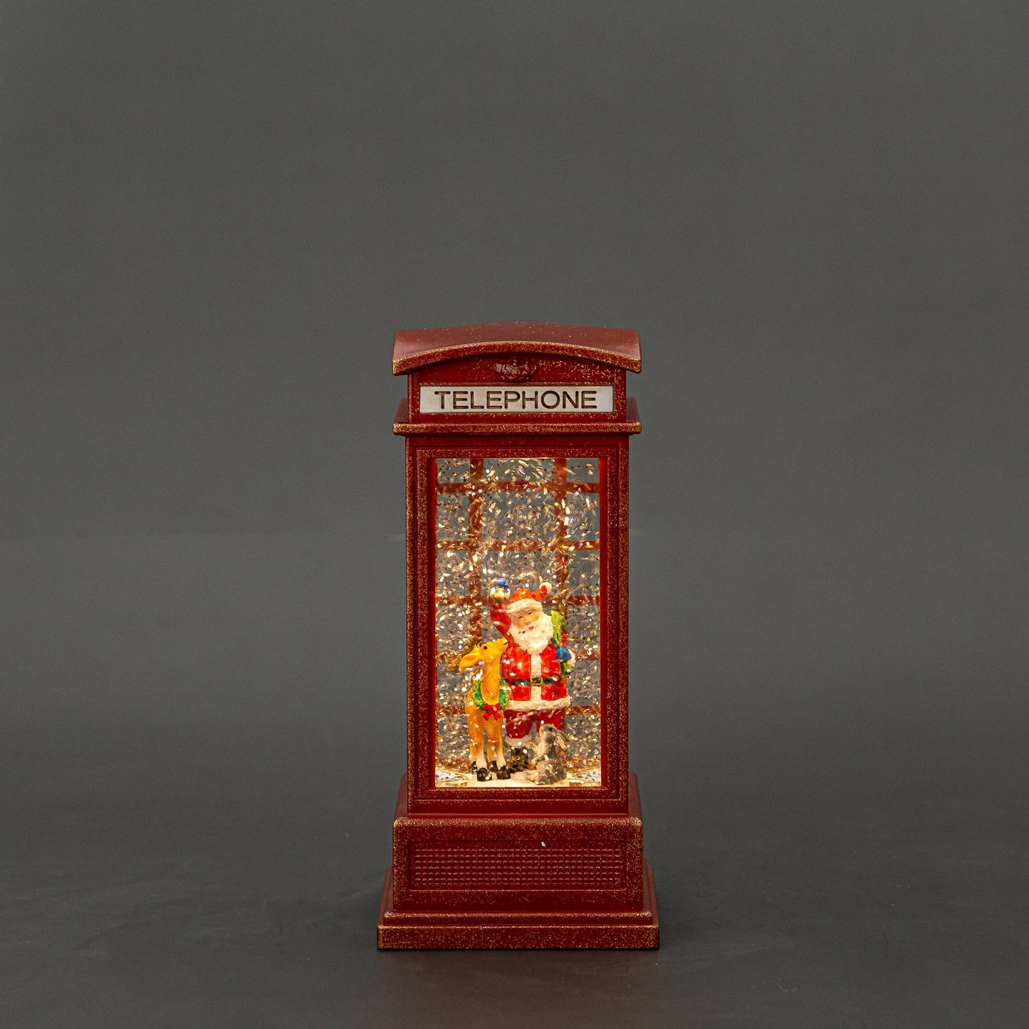Red Telephone Booth Snow Globe - Santa