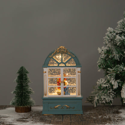 window christmas snow globe nativity closed