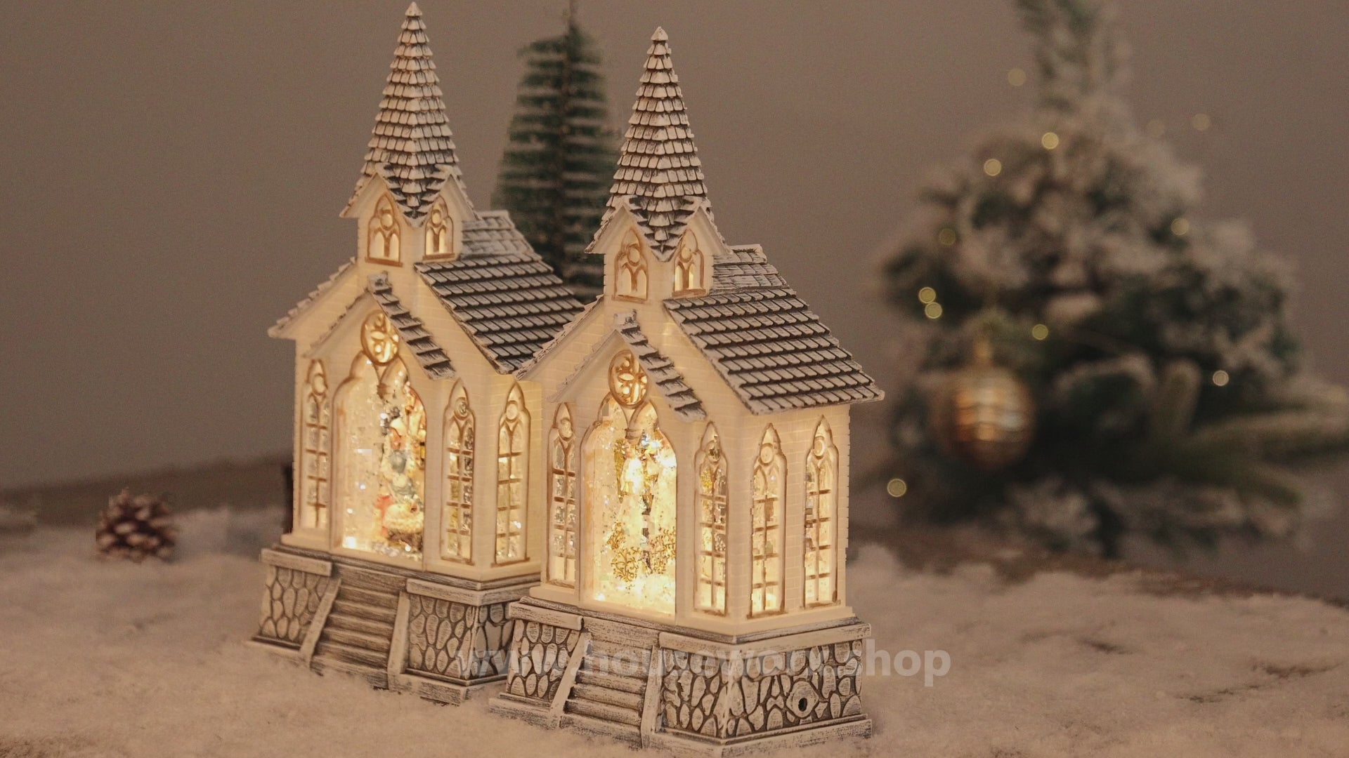 Church Christmas snow globe nativity and angel video