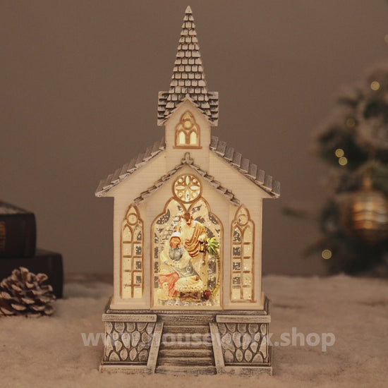 Church Christmas snow globe nativity video