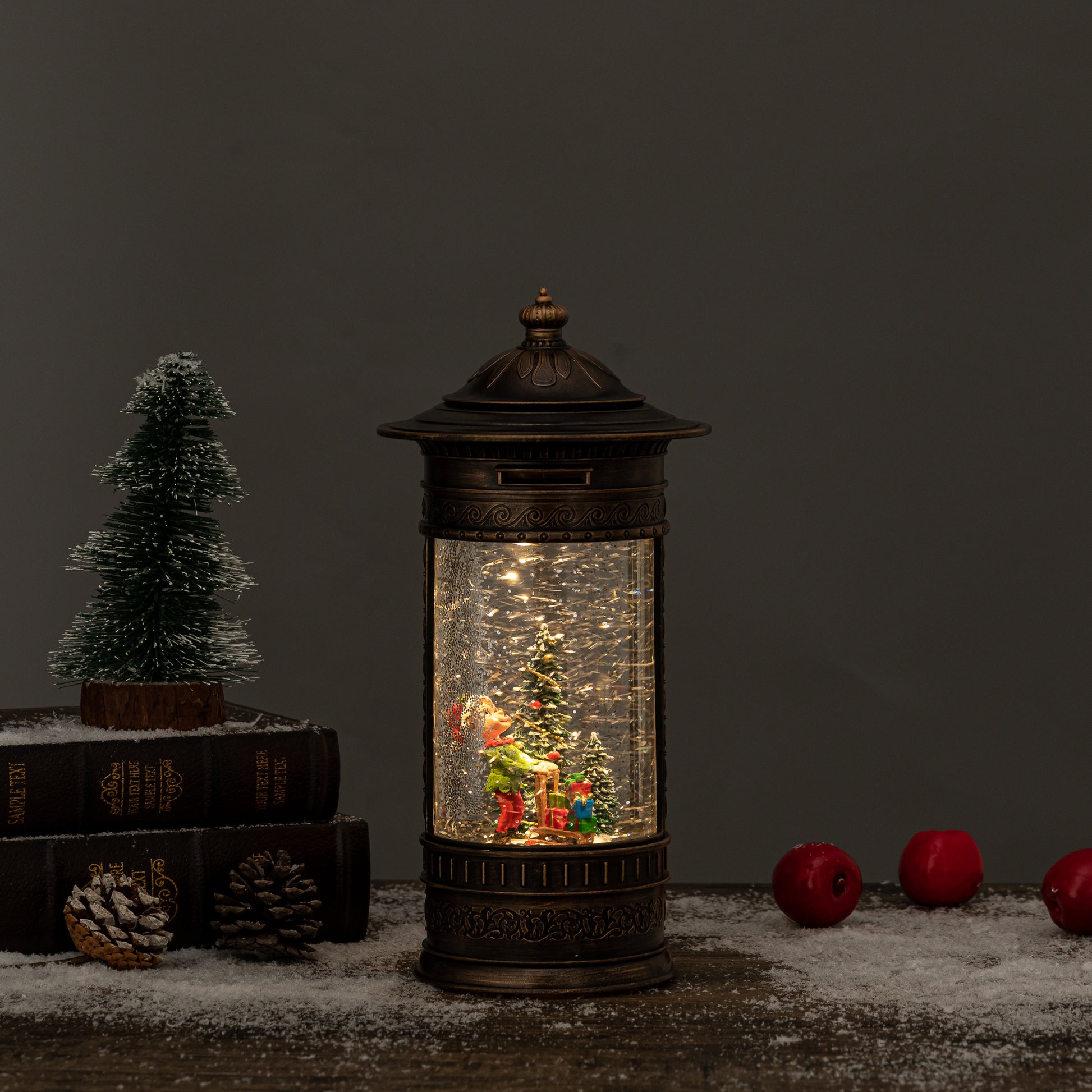 Post Lamp Large Christmas snow globe elf