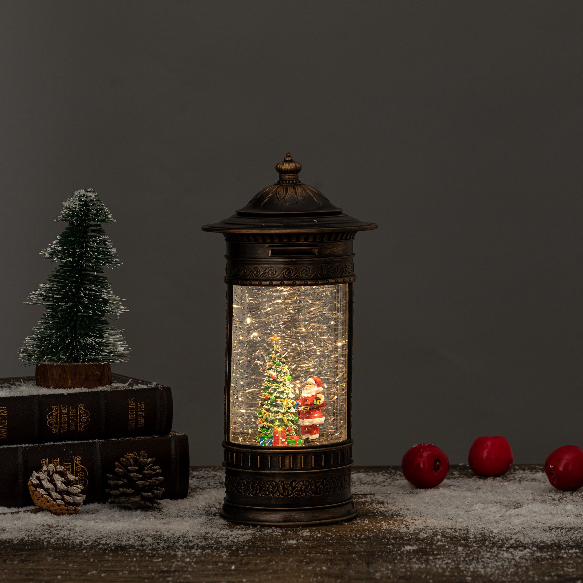 Post Lamp Large Christmas snow globe santa