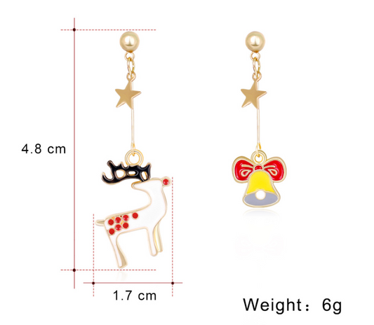 Reindeer and Bell Dangling Earrings