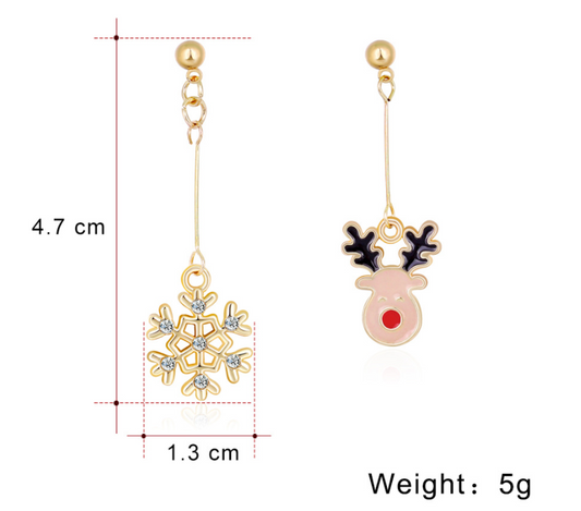 Reindeer and Snowflake Dangling Earrings